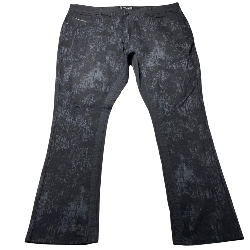 Makobi M1902 Jeans Mens 46x33 Black Charcoal Wash Regular Straight Denim Pants